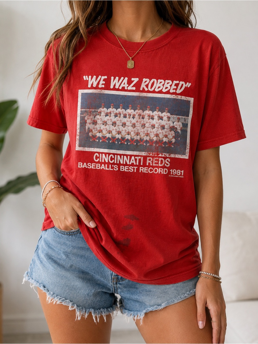 Vintage Red "We Waz Robbed" Cincinnati Reds Tee